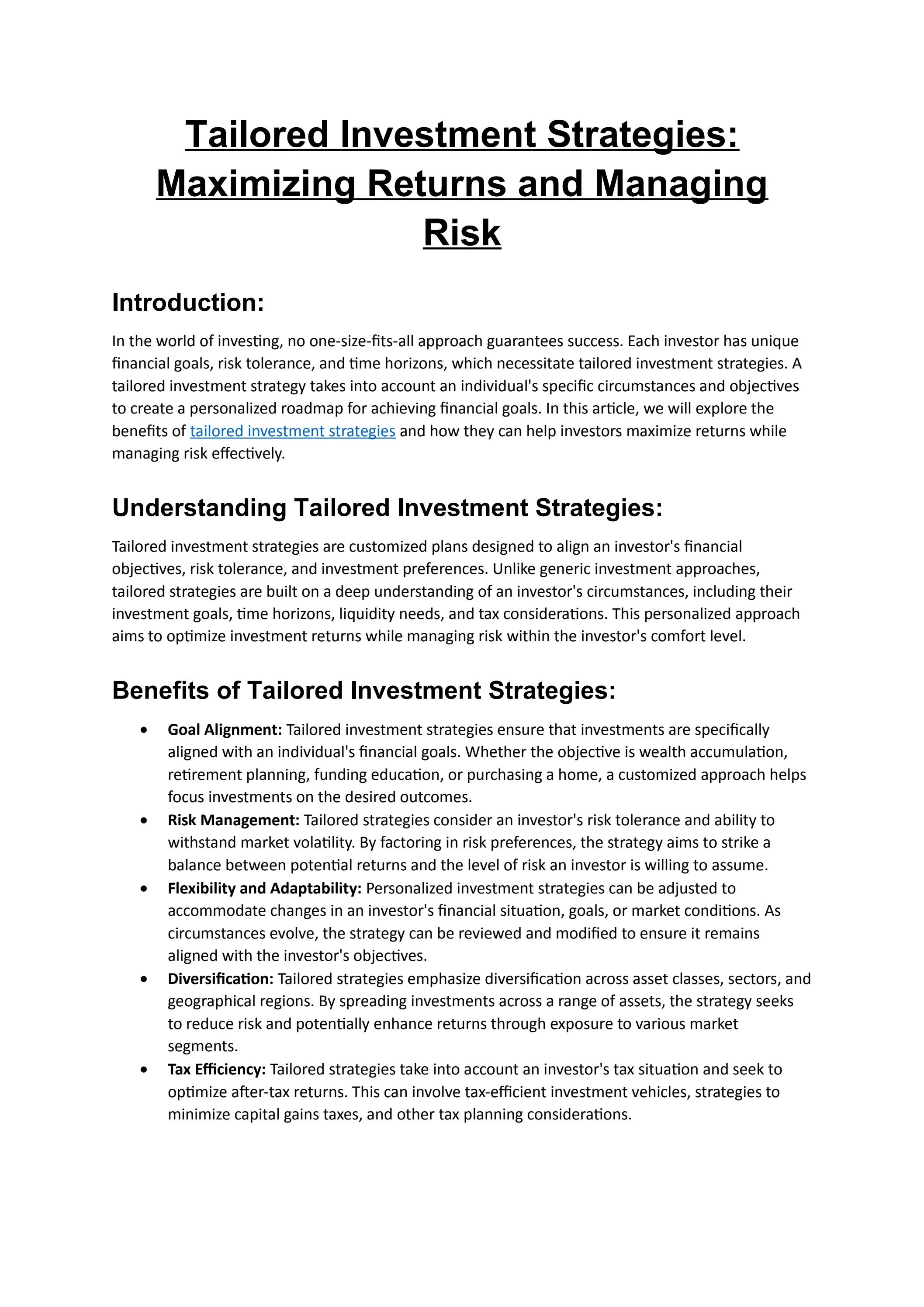 Investor Strategies